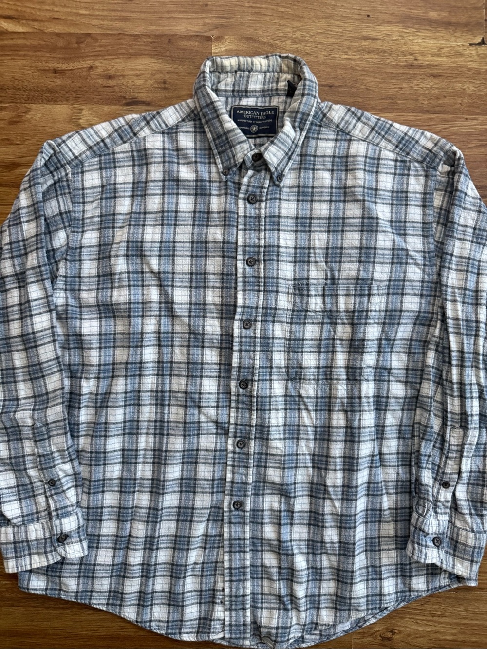 American Eagle Outfitters Blue and Gray Plaid Button-Down Shirt - Men's